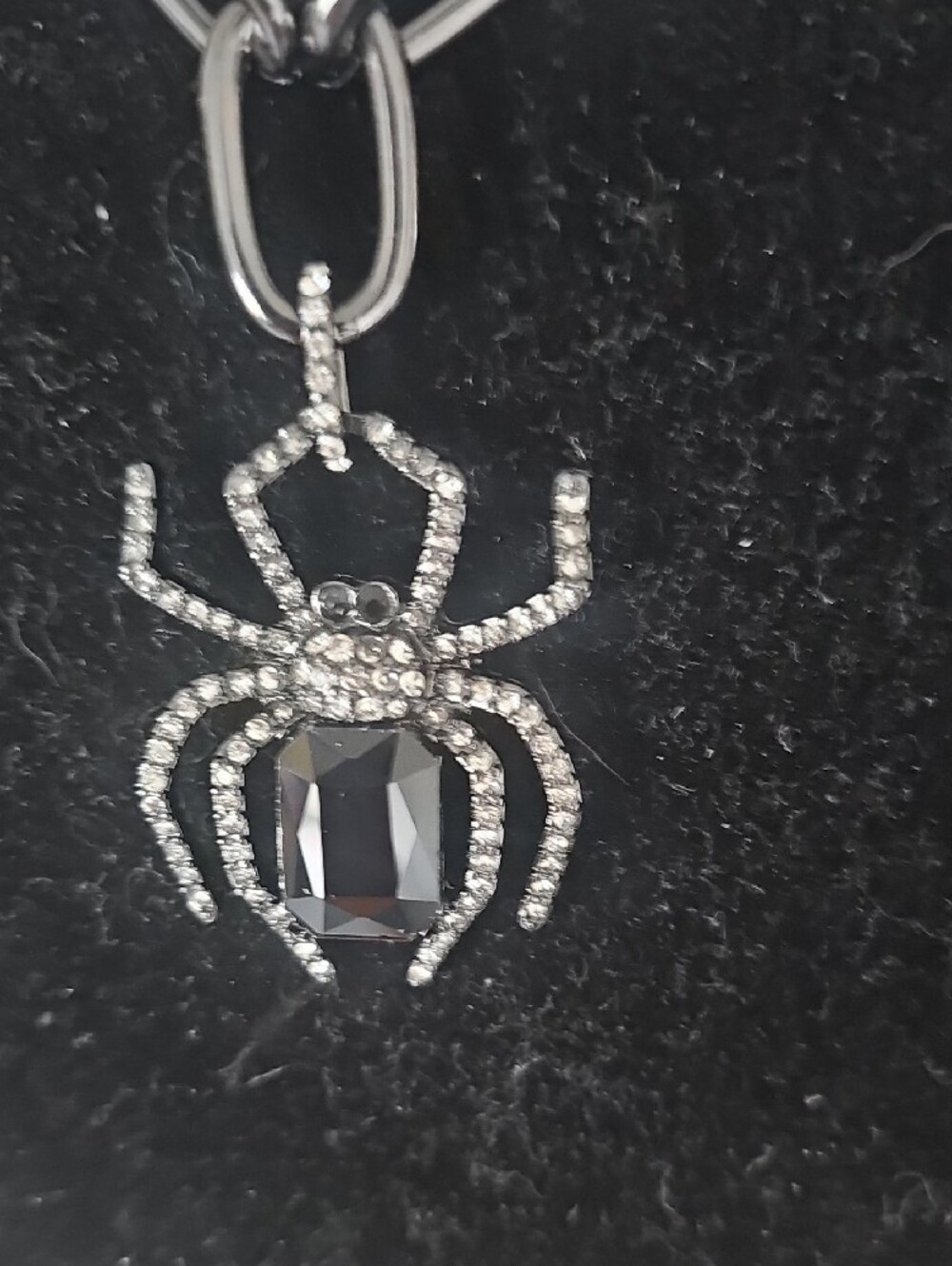 Betsey Johnson Black Crystal Spider Pendant Necklace - Picture 2 of 5